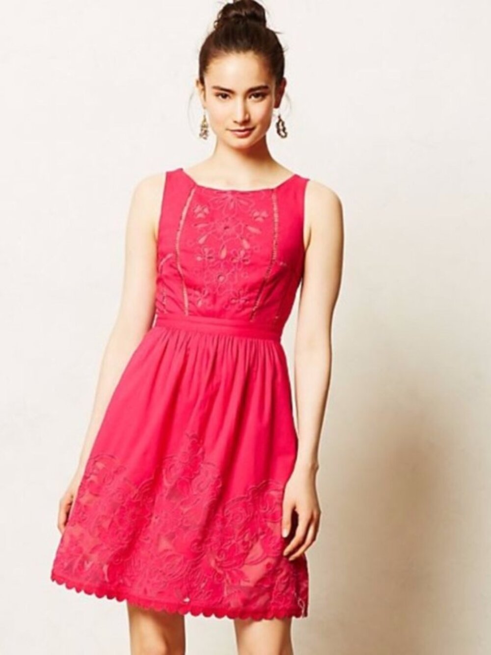 Anthropologie Moulinette Soeurs Pink Embroidered Dress w/pockets, Size 16
